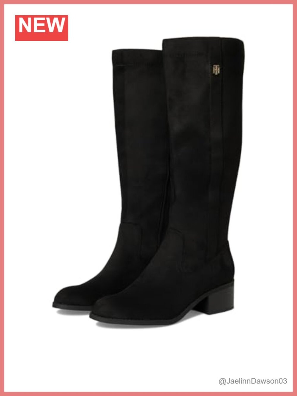 Equestrian Knee High Boots with Block Heel and Faux Fur Lining, Zip Closure